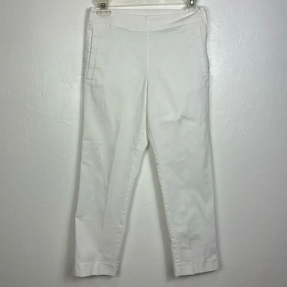 Lacoste White Cotton Blend Slim Fit Mid Rise Cropped Pants Size 4
